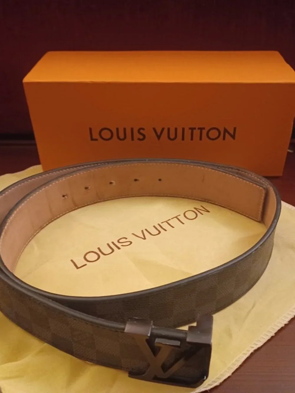 Louis Vuitton Damier Graphite LV Belt, Large Initials- Men's Designer Sz 46/110